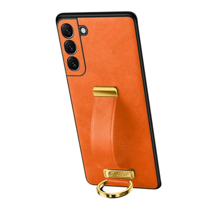 Sulada Leather Phone Case for Samsung Everyday Protection - orange PU leather case with built-in holder and ring stand