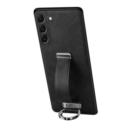 Sulada Leather Phone Case for Samsung Everyday Protection with textured PU leather, built-in stand/holder and ring grip, black