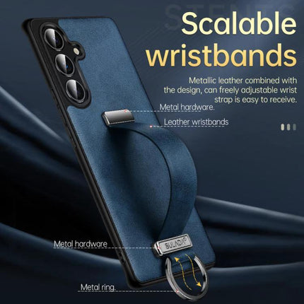 Sulada Leather Phone Case for Samsung Everyday Protection with textured PU leather, wristband holder and metal ring for hands-free viewing
