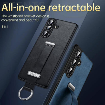 Sulada Leather Phone Case for Samsung Everyday Protection with textured PU leather, retractable wristband holder and horizontal viewing
