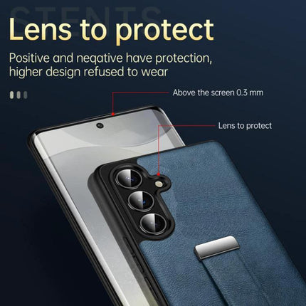 SULADA Leather Case for Everyday Phone Protection showing textured PU leather, raised camera lens protection and built-in horizontal holder