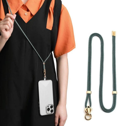 Sulada Comfortable Adjustable Nylon Neck Lanyard for Phones worn with smartphone case, green braided nylon strap with gold hardware
