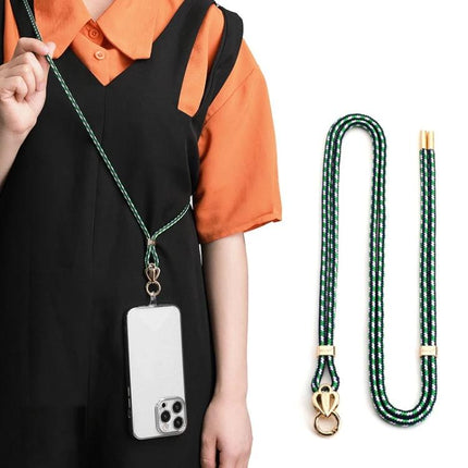 Sulada Comfortable Adjustable Nylon Neck Lanyard for Phones worn around neck with phone attached, green braided nylon, durable hands-free carry