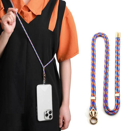 Sulada Comfortable Adjustable Nylon Neck Lanyard for Phones shown worn with phone case, durable colorful nylon cord and metal clasp