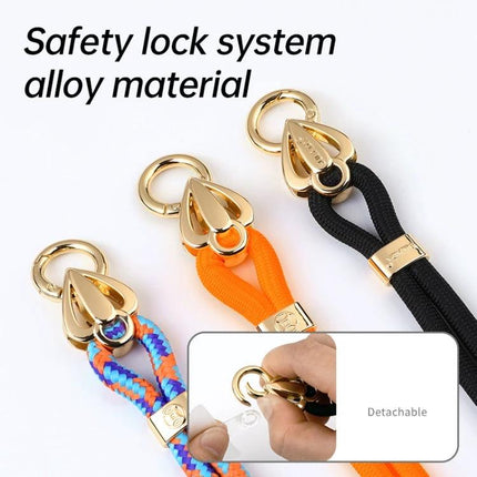Sulada Comfortable Adjustable Nylon Neck Lanyard for Phones showing gold alloy safety lock system and detachable ring on colorful and black straps