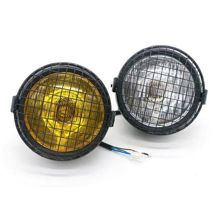 Yellow Retro LED Motorcycle Headlight For Easy Night Riding - yellow retro LED headlight with aluminum housing and protective grill