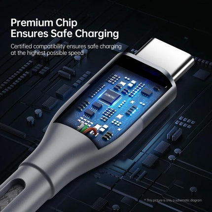 Duzzone USB-C Cable for Home and Travel Charging showing internal premium chip for safe fast charging