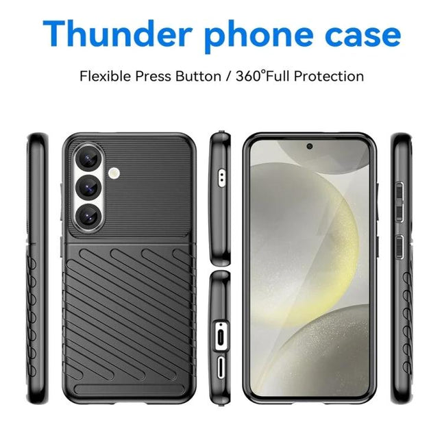 Thunderbolt Phone Case for Samsung Galaxy Daily Protection slim black TPU full-coverage case showing front, back and side views