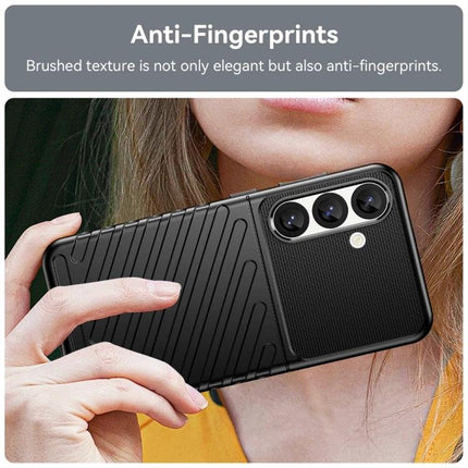 Thunderbolt Phone Case for Samsung Galaxy Daily Protection showing black anti-fingerprint TPU full-coverage case held by a user