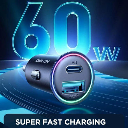Joyroom Mini Metal Car Charger With Dual USB Ports compact 60W metal car charger with PD and QC3.0 fast charging dual ports