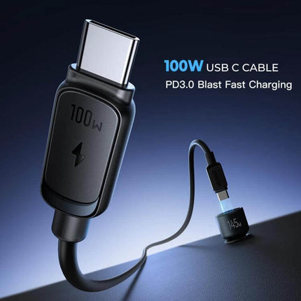 Joyroom Car Charger 3-Port Fast Charging for Vehicles with 100W USB-C cable showing PD3.0 fast charging for phones and tablets