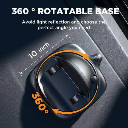 Joyroom 360 Degrees Rotatable Dashboard Car Phone Holder mounted on dashboard showing 360° rotatable base and 10 inch placement guidance