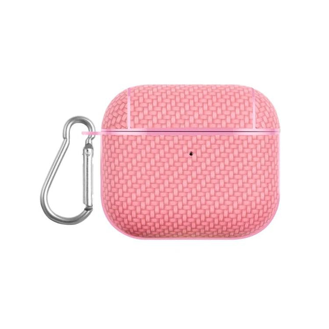 Lightweight Protective Case for Earbuds on Daily Outings - pink woven protective shell with carabiner clip