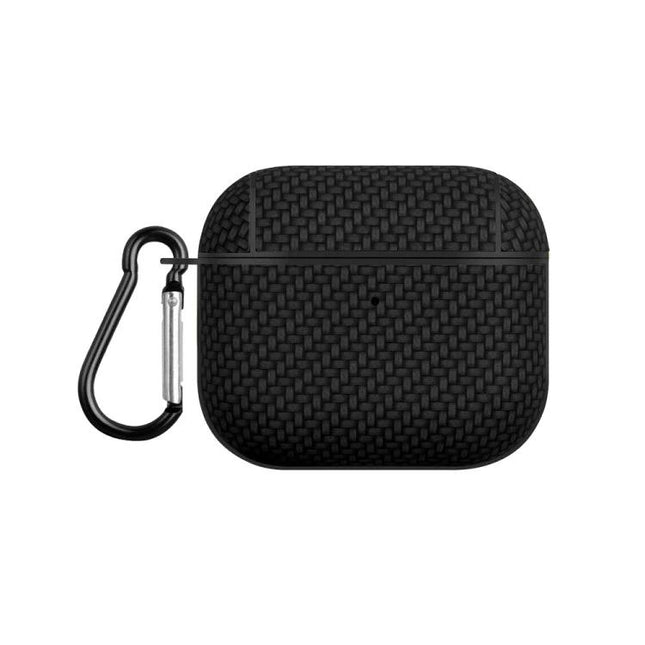 Lightweight Protective Case for Earbuds on Daily Outings black textured compact PC shell with carabiner
