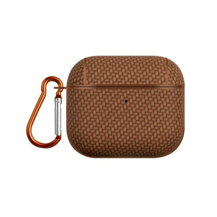 Lightweight Protective Case for Earbuds on Daily Outings compact brown woven PC shell with carabiner for commuting and travel
