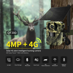 Solar-Powered 4MP Wildlife Surveillance Camera with PIR Alert and Two-Way Audio