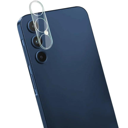 Imak High Definition Glass Lens Film for Phone Protection shown on a navy phone with clear dual-layer camera lens protector