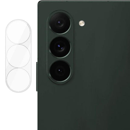 Imak High Definition Glass Lens Film for Phone Protection shown on triple camera phone with clear acrylic lens caps