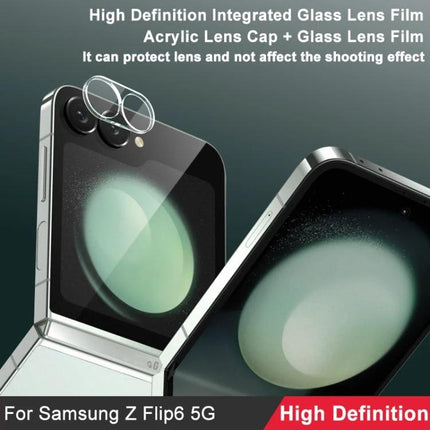Imak High Definition Glass Lens Film for Phone Protection on Samsung Z Flip6 5G showing acrylic cap and glass film protecting camera lenses
