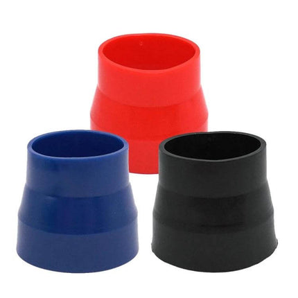 Universal Car Air Intake Rubber Connector 63mm to 76mm - three silicone reducer couplers in red blue and black for DIY intake