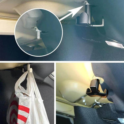 Aluminum Trunk Organizer Hook For Cars To Secure Bags installed on Tesla Model 3 trunk bolt keeping shopping bags stable during driving