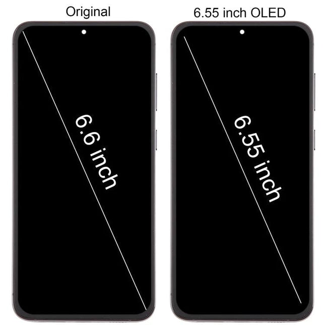 Screen Assembly for Repairing Daily-Use Samsung Phones - 6.55 inch OLED replacement versus original 6.6 inch display