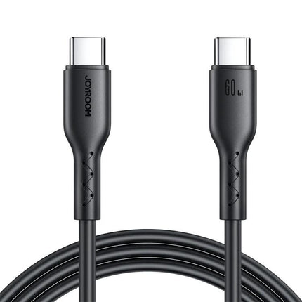 Joyroom USB-C Cable for Daily Device Charging Needs black USB-C to USB-C cable showing both connectors and coiled cord