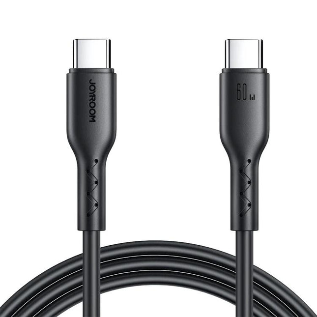 Joyroom USB-C Cable for Daily Device Charging Needs black USB-C to USB-C cable showing both connectors and coiled cord