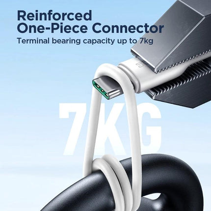 Joyroom USB-C Cable for Daily Device Charging Needs showing reinforced one-piece connector holding 7kg load