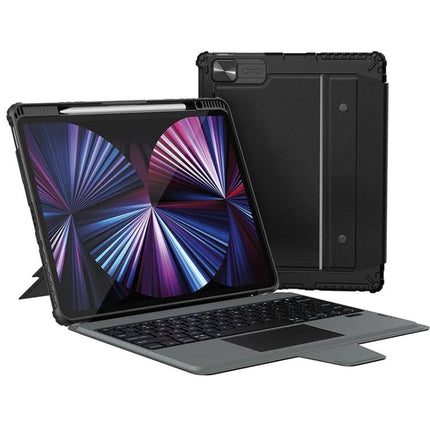 Nillkin Backlit Detachable Keyboard Case for iPad Pro 2024 shown in keyboard and tablet modes with protective back cover