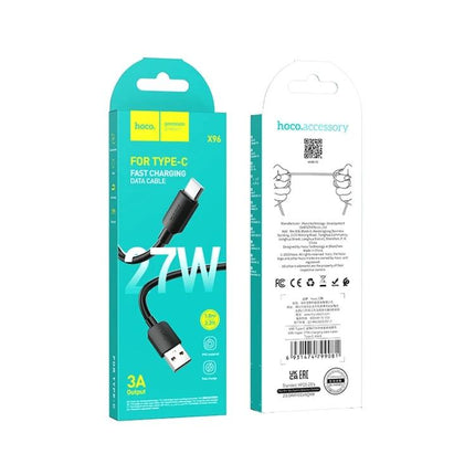 A Hoco USB-C Cable for Daily Device Charging Needs — 1m black Type-C charging cable packaging showing front and back