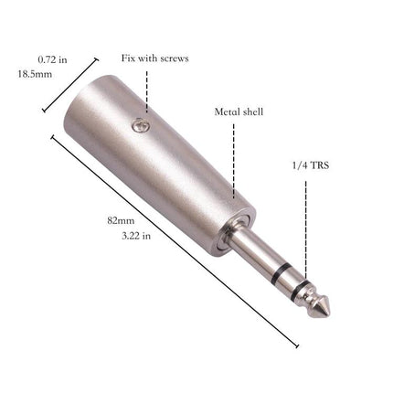 Cable Connector for Home Audio Systems and Performances XLR to 1/4 TRS adapter metal shell with screw fix, 82mm length