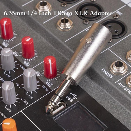 Cable Connector for Home Audio Systems and Performances — XLR male to 1/4" TRS adapter on mixing console for clear balanced audio