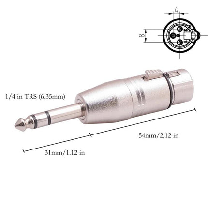 LZ1179 Connector for Home Audio Setups and Travel Gear - XLR female to 1/4" TRS male adapter, 54mm length, metal housing