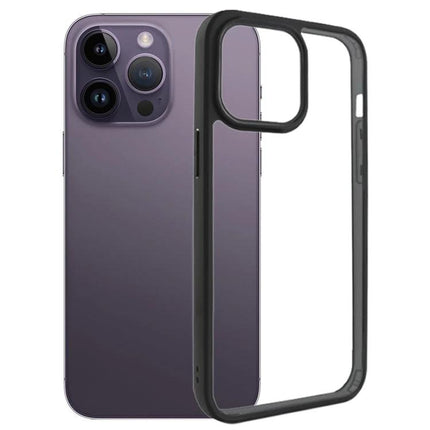 Transparent iPhone Case for Everyday Protection showing clear PC back panel and black bumper protecting a purple iPhone