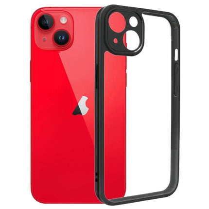 Transparent iPhone Case for Everyday Protection showing clear back panel and black bumper around a red iPhone, daily scratch and bump defense