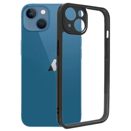 Transparent iPhone Case for Everyday Protection - clear PC back panel with black bumper shown on blue iPhone