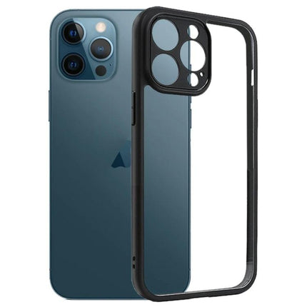 Transparent iPhone Case for Everyday Protection with clear PC back panel showing blue iPhone and black bumper frame