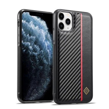 LC.IMEEKE Slim Phone Case For Everyday Protection During Travel And Daily Activities black carbon fiber style with red stripe, slim protective travel phone case