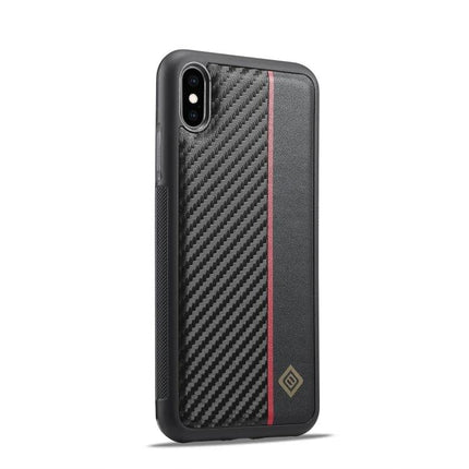 LC.IMEEKE Phone Case for Everyday Device Protection, Simple Daily Use for Work, Commute, and Home - black carbon fiber look case with red stripe
