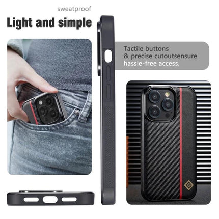 LC.IMEEKE Slim Phone Case For Everyday Protection During Travel And Daily Activities slim black textured case in pocket with tactile buttons and camera cutout