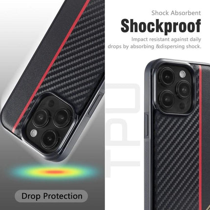 LC.IMEEKE Slim Phone Case For Everyday Protection During Travel And Daily Activities - slim carbon texture shockproof phone case with red stripe