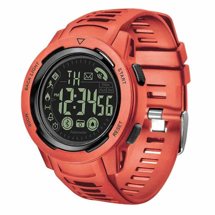 Spovan Waterproof Watch for Daily Fitness and Outdoor Use - red waterproof fitness watch with digital display showing steps, calories, Bluetooth icons