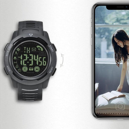 Spovan Waterproof Watch for Daily Fitness and Outdoor Use black digital smartwatch showing step, calorie, mileage tracking and phone notifications