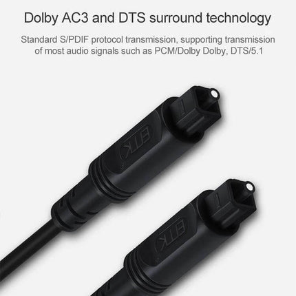 EMK Optical Fiber Cable for Square Port Audio Connections visible black square TOSLINK connectors for Dolby AC3 and DTS surround