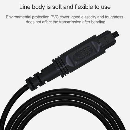 EMK Optical Fiber Cable for Square Port Audio Connections - black flexible optical cable with square TOSLINK connector for TVs, Blu-ray, amplifiers