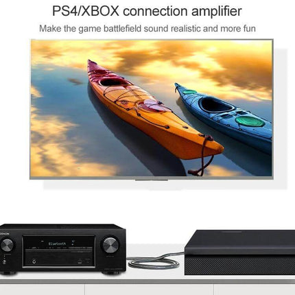 EMK Optical Fiber Cable for Square Port Audio Connections used to link TV to amplifier and game console for clear, interference-free digital audio