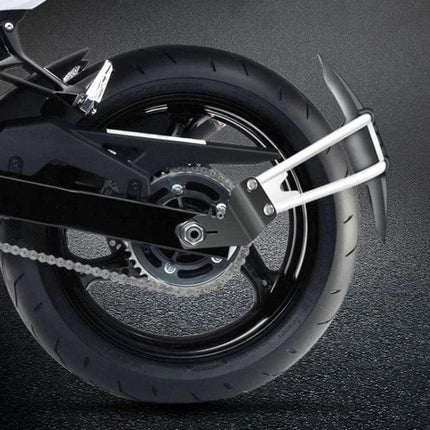 Motorcycle Rear Wheel Fender Mudguard A Style Foot installed on rear wheel showing PP bracket protecting tire and fork, Type A fit for flat forks