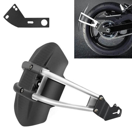 Motorcycle Rear Wheel Fender Mudguard A Style Foot shown installed on rear wheel with PP mudguard and A-style mounting bracket