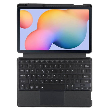 Bluetooth Keyboard Leather Case for Samsung Galaxy Tab S6 Lite 10.4 with Backlight - black leather folio keyboard case with backlit keys and tablet stand